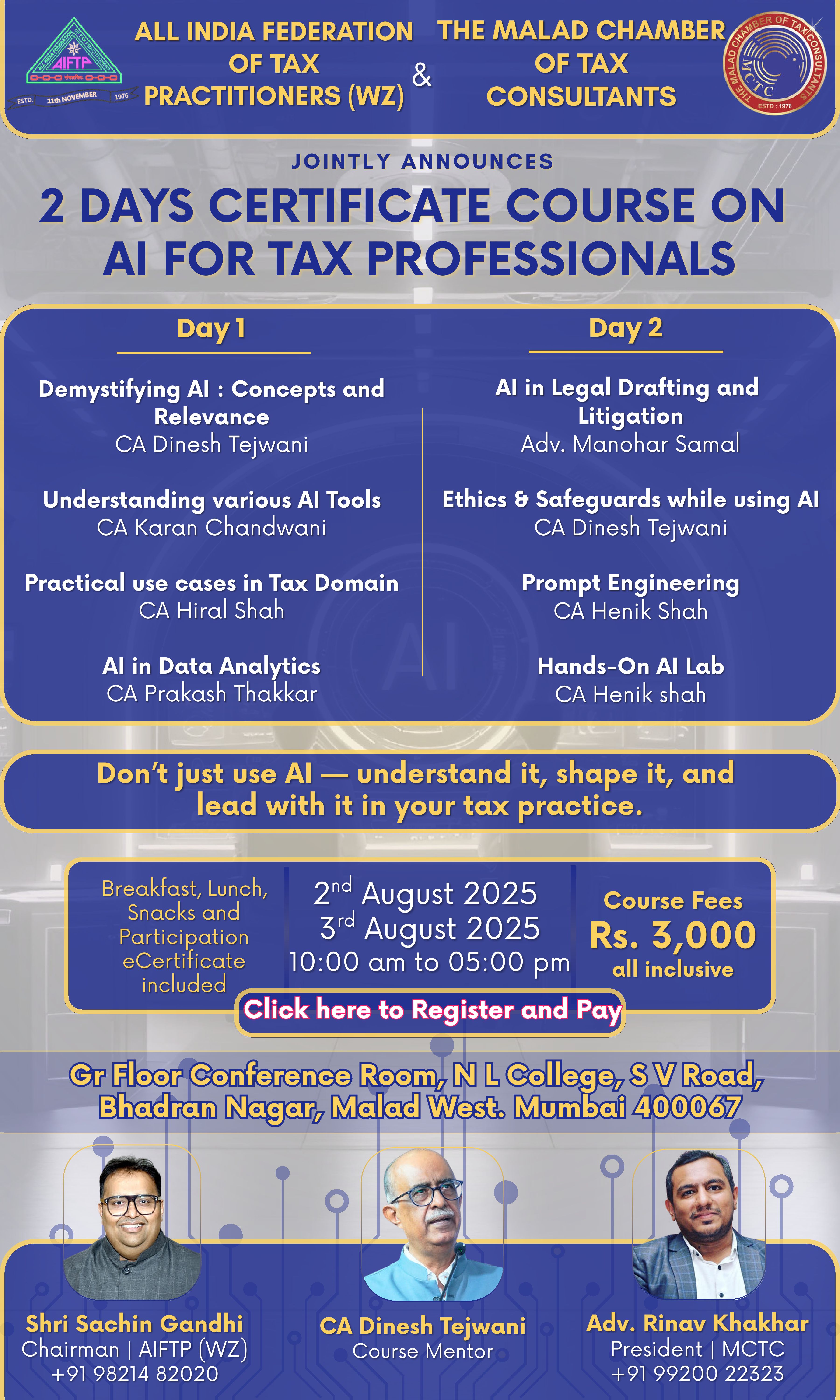 A 2-Day Certificate Course on AI for Tax Professionals.